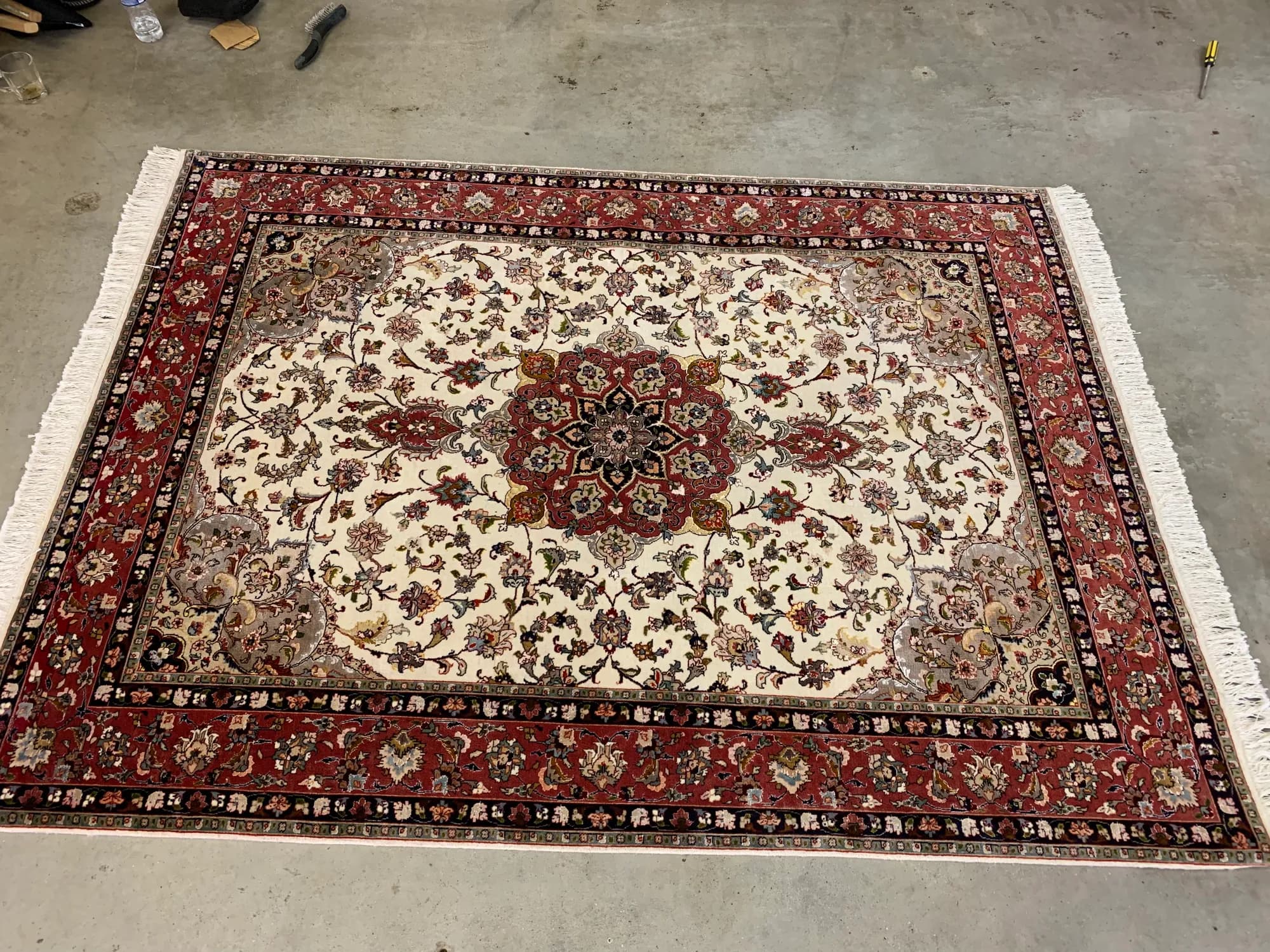 Color-restored antique Tabriz rug with deep revived reds after conservation color correction — Ahmadi Rug
