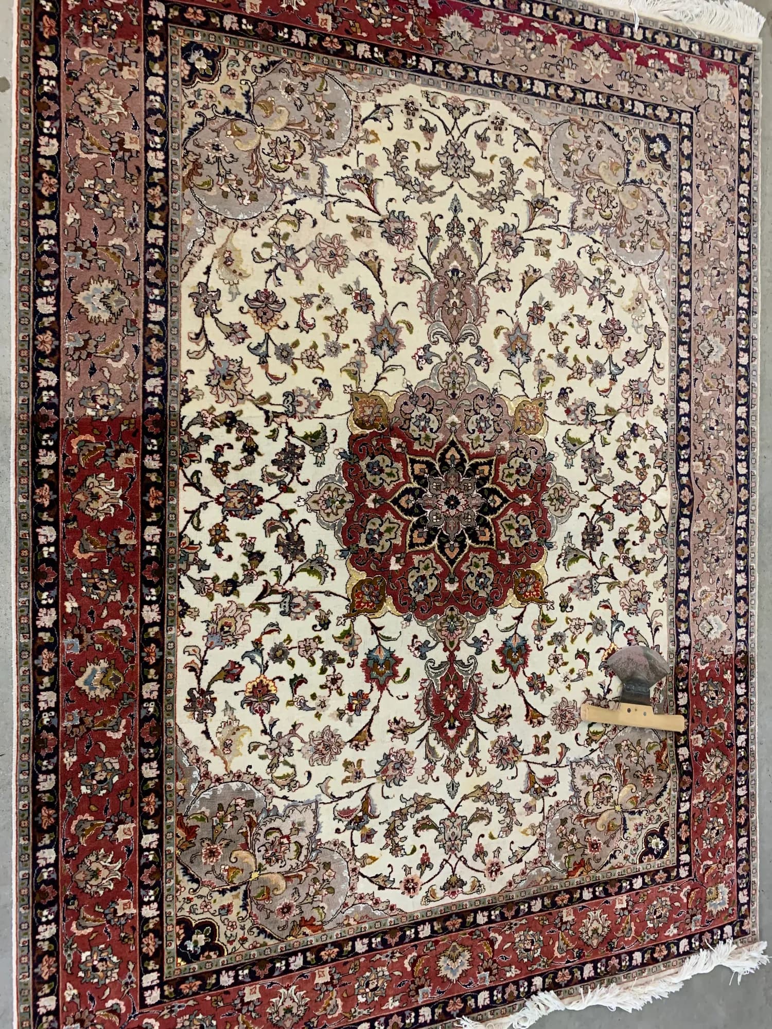 Sun-dulled antique Tabriz rug with washed-out reds before color correction — Ahmadi Rug, Chicago North Shore